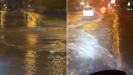 Adana’da gece bastıran kuvvetli yağış yolları göle çevirdi