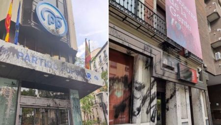 İspanya’da çevreci aktivistler, parti binalarını boyadı